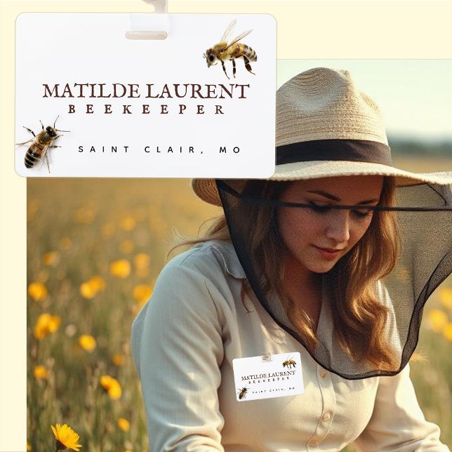 Beekeeper's name badge with realistic honeybees (Creator Uploaded)