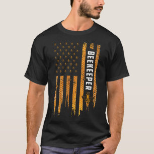 Beekeeping American Flag Honeycomb Honey Bees Beek T-Shirt