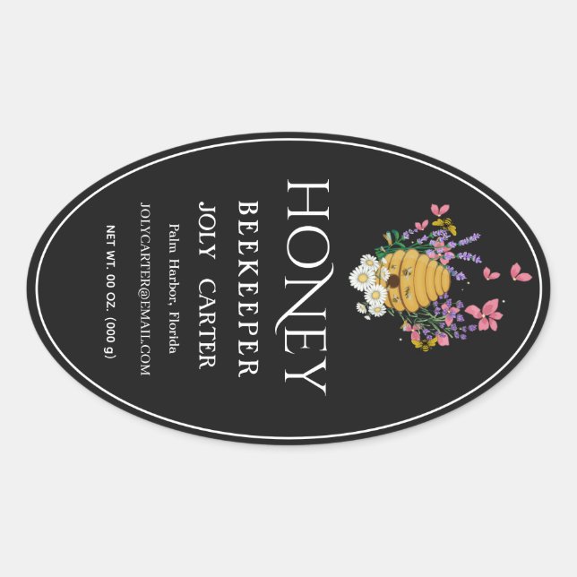 Beekeeping Honey Labels | Honeybee & Honeycomb Des (Front)