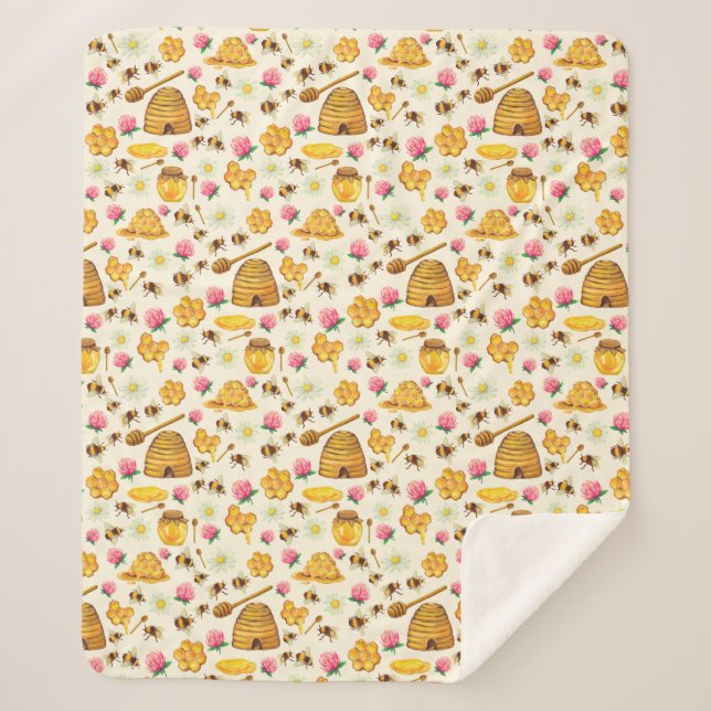 Beekeeping pattern  sherpa blanket (Front)