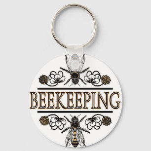 beekeeping with worker bees keychain