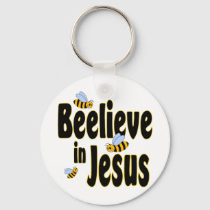 Beelieve in Jesus Black Keychain