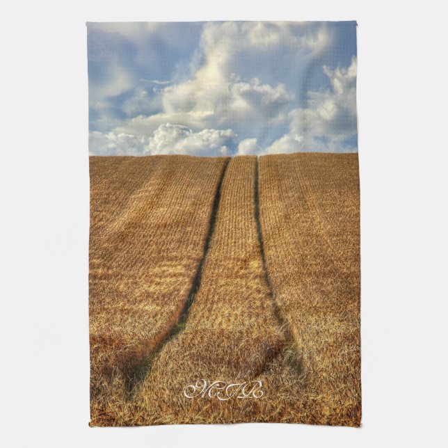 Been and Gone wheat field with Tractor Tracks Kitchen Towel (Vertical)