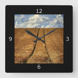 Been and Gone wheat field with Tractor Tracks Square Wall Clock
