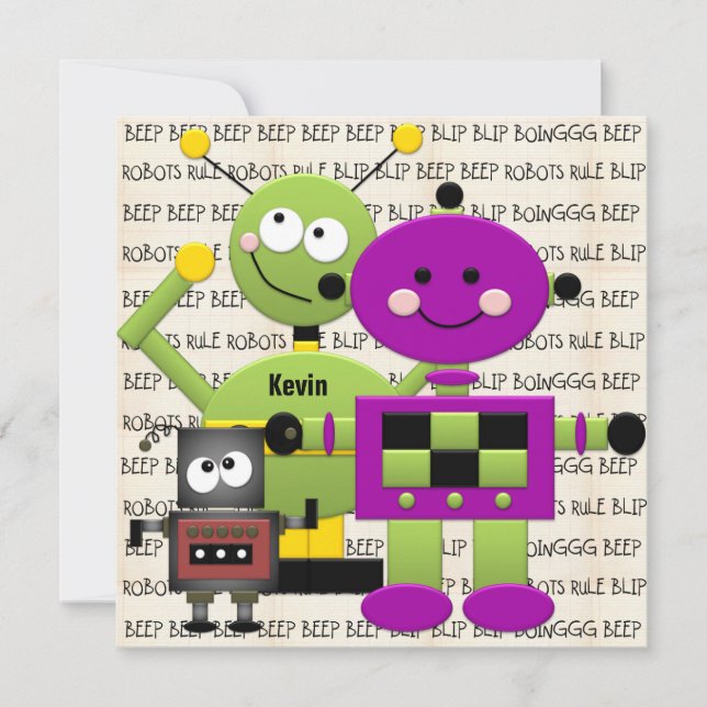 Beep Beep Robots Customized Birthday Invitation (Front)
