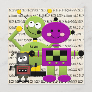 Beep Beep Robots Customized Birthday Invitation