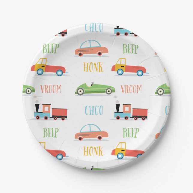 Beep Honk Choo Paper Plates (Front)