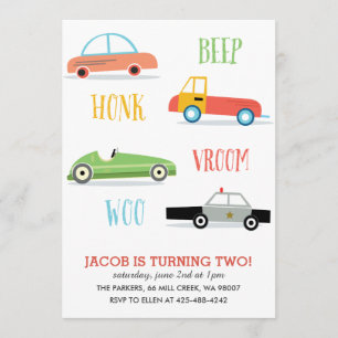 Beep Honk Woo Kid's birthday party Invitation