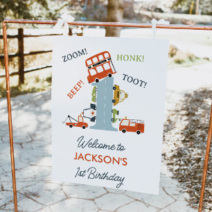 Beep Transport Themed 1st Birthday Welcome Sign