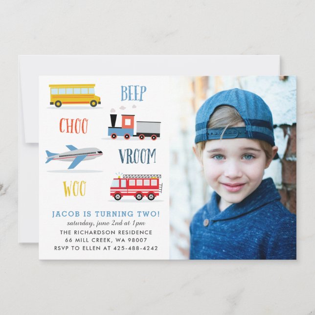 Beep Vroom woo Airplane birthday party photo Invitation (Front)