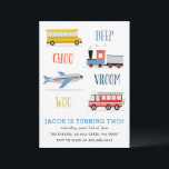 Beep Vroom Woo Airplane Kid's birthday party  Invi Invitation<br><div class="desc">A kid's birthday party invitation featuring Train,  fire truck,  Air Plane and a school bus.</div>