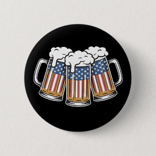 Beer 4th Of July American Flag US Vintage Retro 2 Inch Round Button