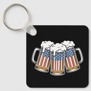 Beer 4th Of July American Flag US Vintage Retro Keychain