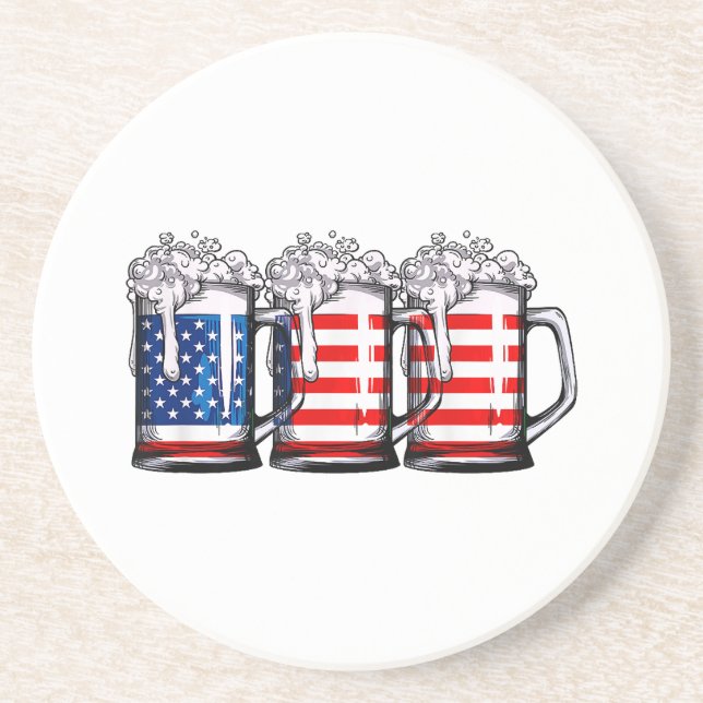 Beer American Flag 4th of July Men Women Merica Dr Coaster (Front)