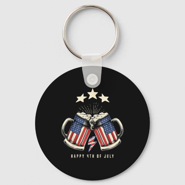 Beer American Flag 4th Of July Men Women Merica Dr Keychain (Front)