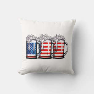 Beer American Flag 4th of July Men Women Merica Dr Throw Pillow