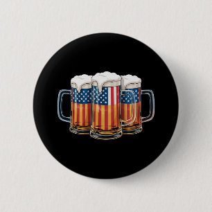 Beer American Flag 4th of July Merica Drinking USA 2 Inch Round Button