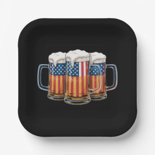Beer American Flag 4th of July Merica Drinking USA Paper Plate