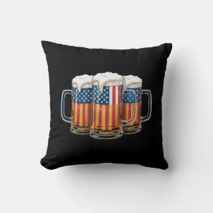Beer American Flag 4th of July Merica Drinking USA Throw Pillow
