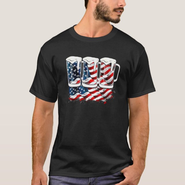 Beer American Flag 4th Of July Merica Usa Flag Pat T-Shirt (Front)
