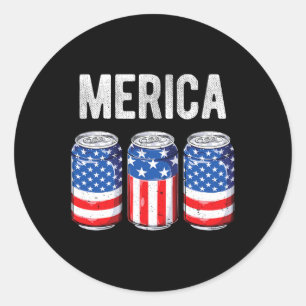 Beer American Flag 4th Of July Merica Usa Men Wome Classic Round Sticker