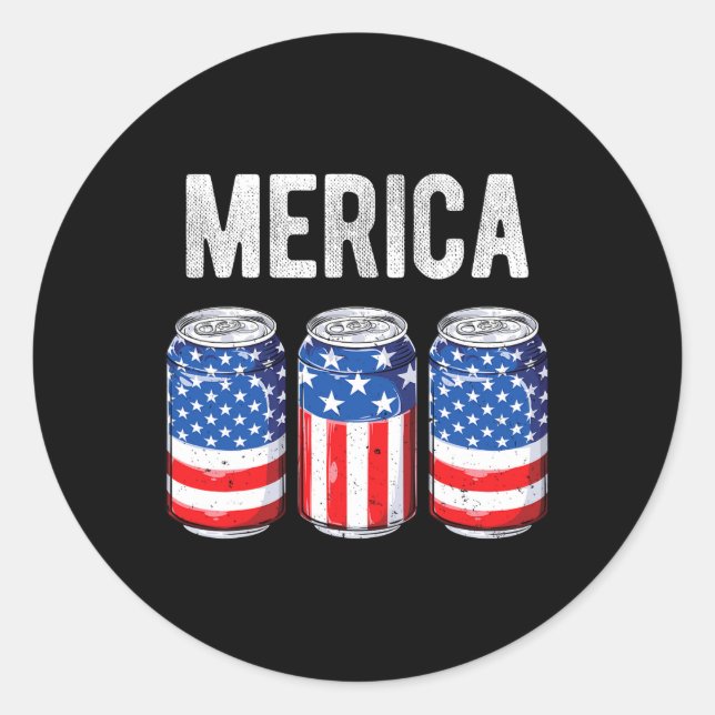 Beer American Flag 4th Of July Merica Usa Men Wome Classic Round Sticker (Front)