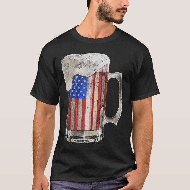 Beer American Flag 4th Of July Usa Drinking Party  T-Shirt (Front)