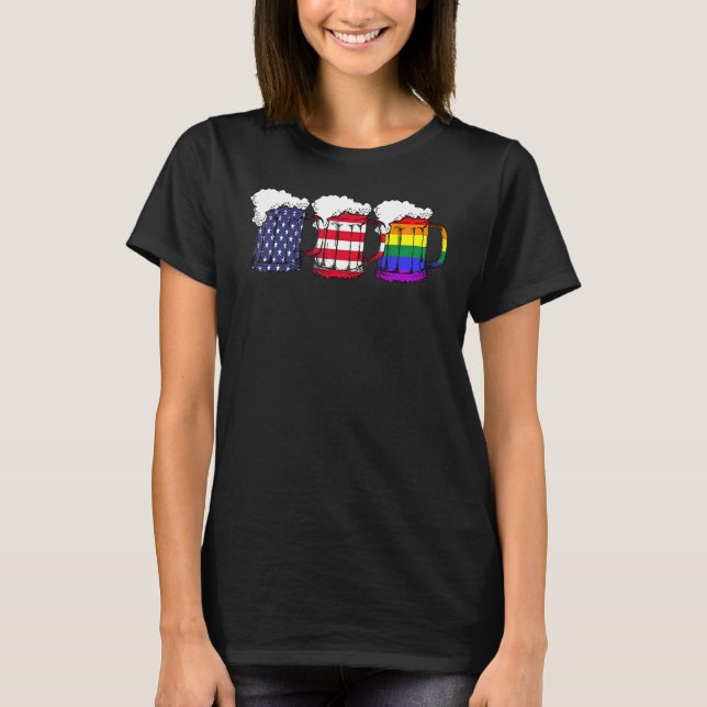 Beer American Flag Drinking Gay Pride Lesbian LGBT T-Shirt (Front)