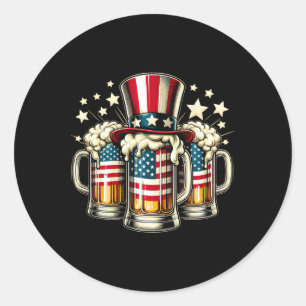 Beer American Flag Usa 4th Of July Party Drinking Classic Round Sticker