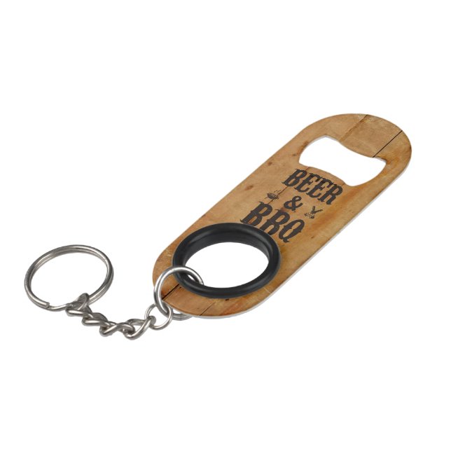 Beer and BBQ Keychain Bottle Opener (Front Angled)