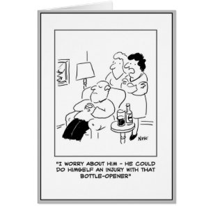 Beer and Bottle Opener Injury Cartoon.
