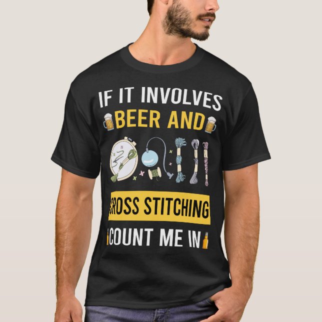Beer And Cross Stitching T-Shirt (Front)