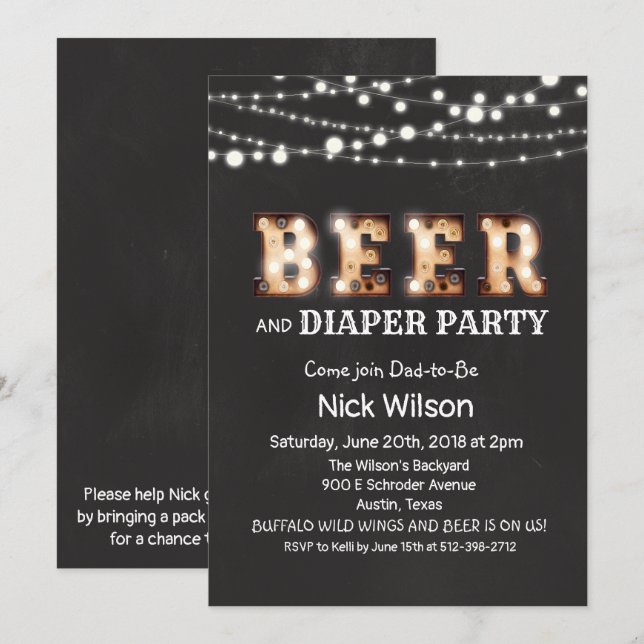 Beer and Diaper Party Chalkboard Invitation (Front/Back)