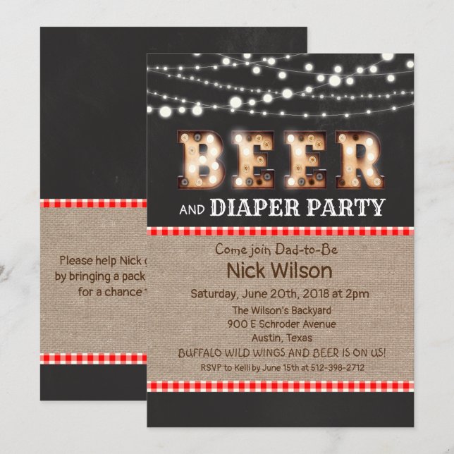 Beer and Diaper Party Chalkboard Invitation (Front/Back)