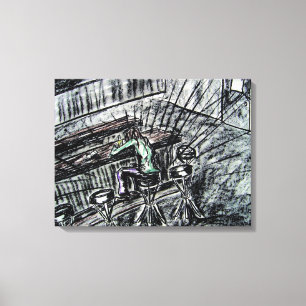 Beer and Empty Bar Stools charcoal drawing Canvas Print