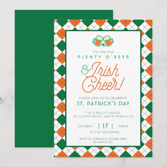Beer and Irish Cheer Plaid St Patrick's Day Invitation (Front/Back)