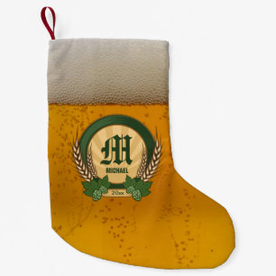 Beer and Personalized Monogram Logo Small Christmas Stocking