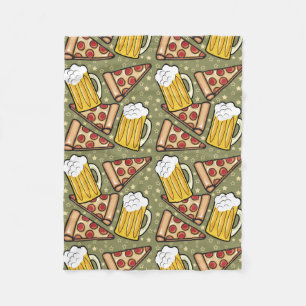 Beer and Pizza Graphic Pattern Fleece Blanket