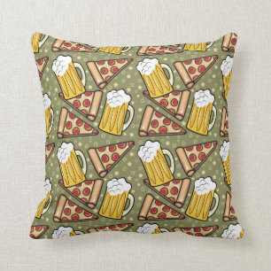 Beer and Pizza Graphic Pattern Throw Pillow