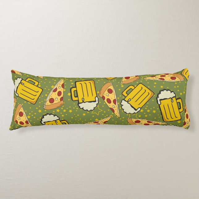 Beer and Pizza Pattern Body Pillow (Front)