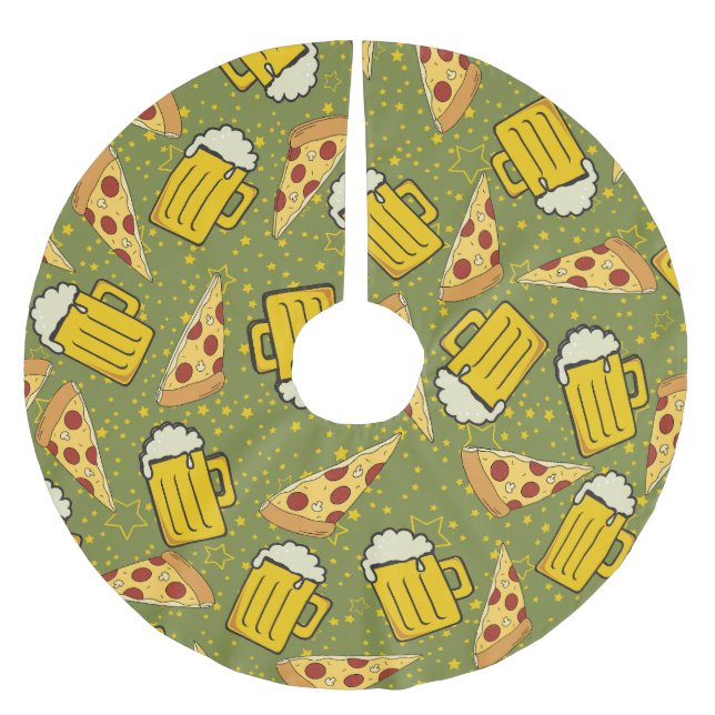 Beer and Pizza Pattern Brushed Polyester Tree Skirt (Front)