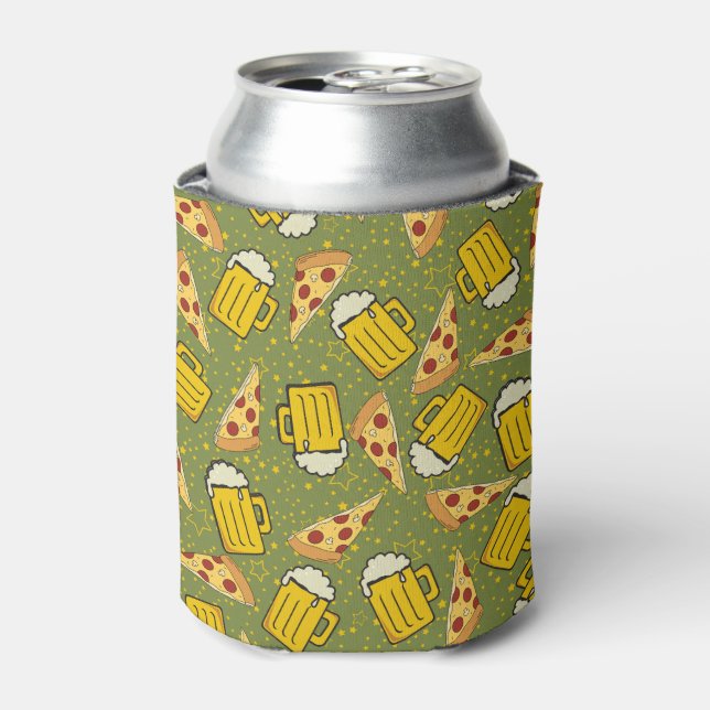 Beer and Pizza Pattern Can Cooler (Can Front)
