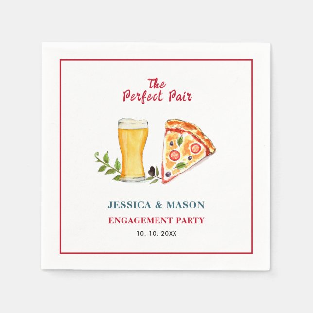 Beer and Pizza Perfect Pair Engagement Party  Napkin (Front)