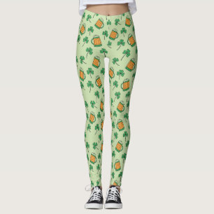 Beer and Shamrock Pattern St Patrick's Day  Leggings