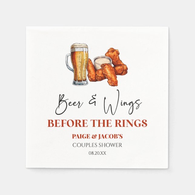 Beer and Wings Before The Rings Couples Shower Napkin (Front)