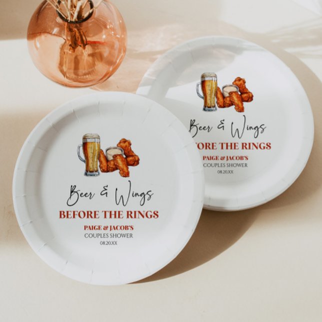 Beer and Wings Before The Rings Couples Shower Paper Plate (Creator Uploaded)