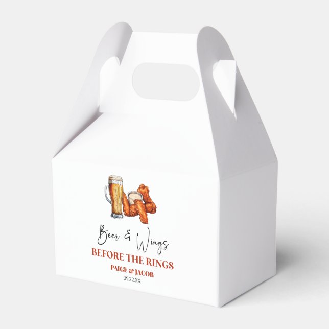 Beer and Wings Before The Rings Rehearsal Dinner Favor Box (Front Side)