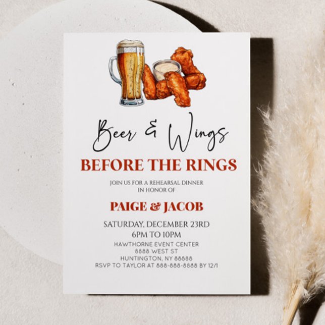 Beer and Wings Before The Rings Rehearsal Dinner Invitation (Creator Uploaded)