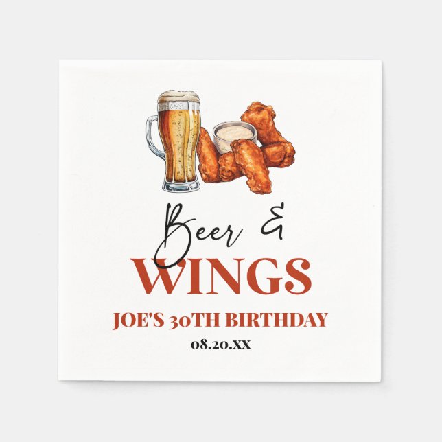 Beer and Wings Birthday Party Napkin (Front)