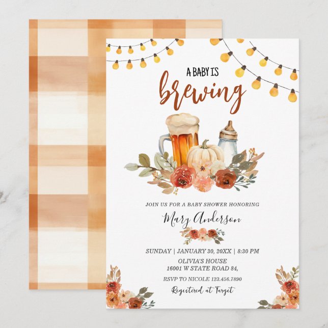 Beer Baby Is Brewing Fall Baby Shower  Invitation (Front/Back)